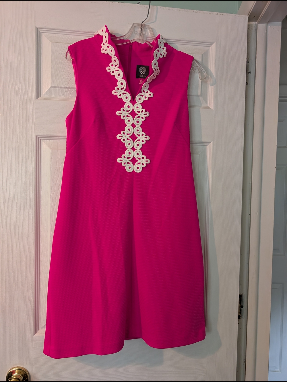 Vince Camuto Hot Pink Sleeveless Shift Dress with White Trim